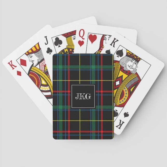 Jeu De Cartes Tartan mat noir vert moderne Monogrammé pour homme (dos)