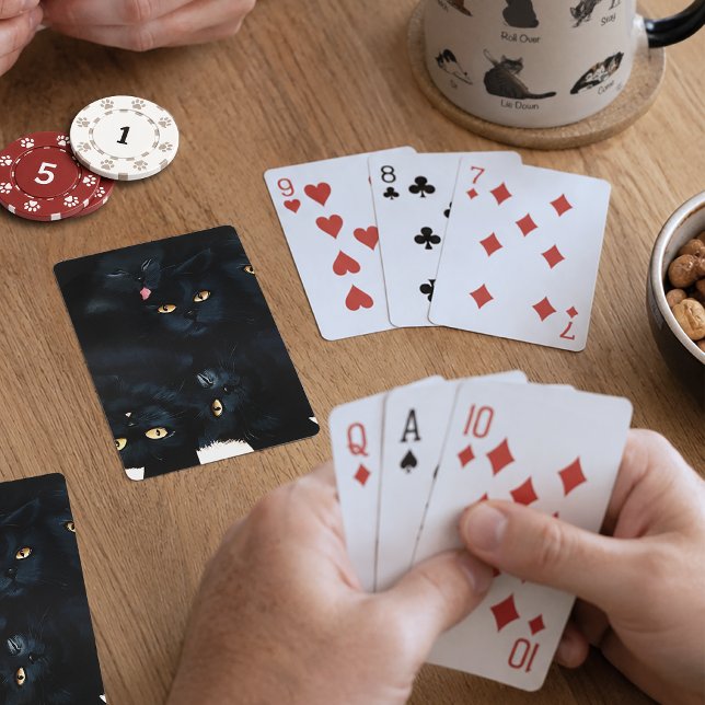 Jeu De Cartes Tas de caresses de chat noir félins mignons (Créateur téléchargé)