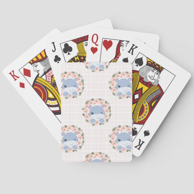 Jeu De Cartes Tatouage d'hippopotame et de fleurs (dos)