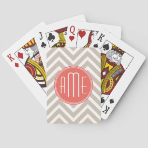 Jeu De Cartes Taupe et Corail Élégant Monogramme Personnalisé