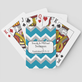 Jeu De Cartes Teal and Grey Chevron Monogram Playing Cards