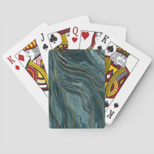 Jeu De Cartes Teal Blue Gold Résumé Aquarelle Vagues Géode