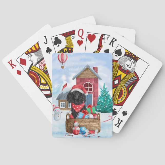 Jeu De Cartes Teckels Chien Dans Maison de Noël enneigée (dos)