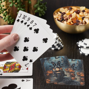 Jeu De Cartes Térrier de Boston conduisant une moto Halloween ef