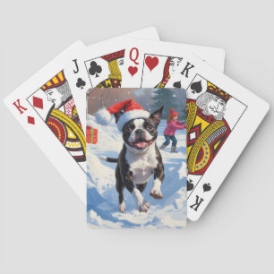 Jeu De Cartes Terrier de Boston Scène de neige festive de Noël