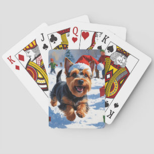 Jeu De Cartes Térrier Écossais courant dans la neige avec un cha