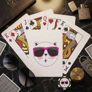 Jeu De Cartes Tête de chat cool avec des lunettes de soleil rose