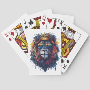 Jeu De Cartes Tête de lion gras avec lunettes de soleil et couro