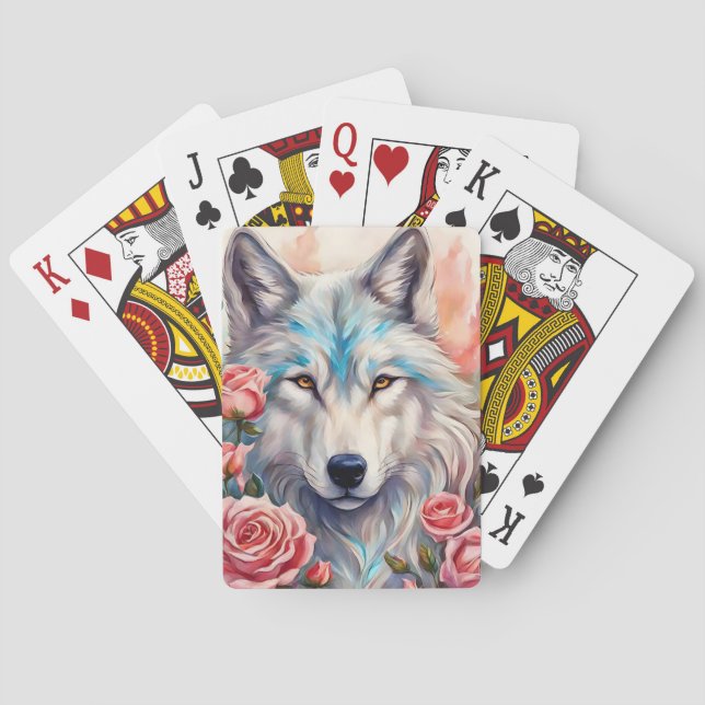 Jeu De Cartes tête de loup roses roses animal peinture (dos)
