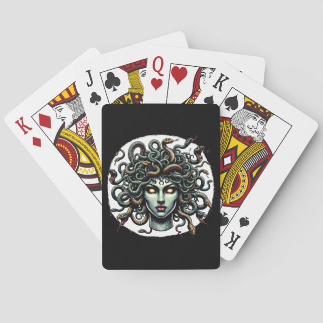 Jeu De Cartes Tête de Méduse verte contemplative pleine de serpe (dos)
