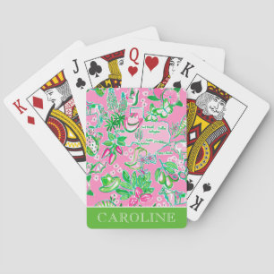 Jeu De Cartes Texas Map Pink & Green Preppy Motif Personnalisé