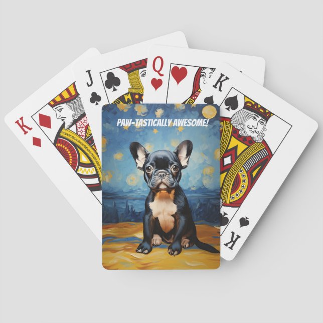 Jeu De Cartes 🐕 texte personnalisé, chiot français (dos)
