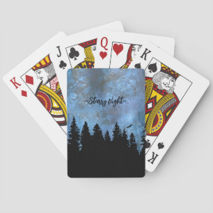 Jeu De Cartes Texte personnalisé Forêt de pins Nuit