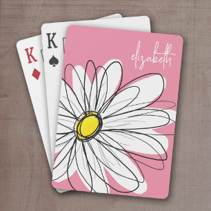 Jeu De Cartes Texte personnalisé marguerite rose et jaune