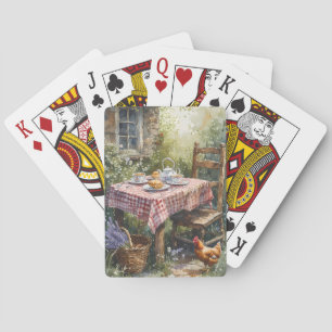 Jeu De Cartes Thé matinal dans un jardin de cottage aquarelle
