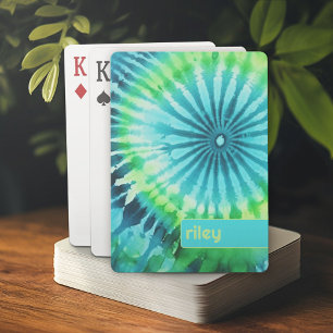 Jeu De Cartes Tie Dye Motif Lime Aqua Turquoise - nom personnali