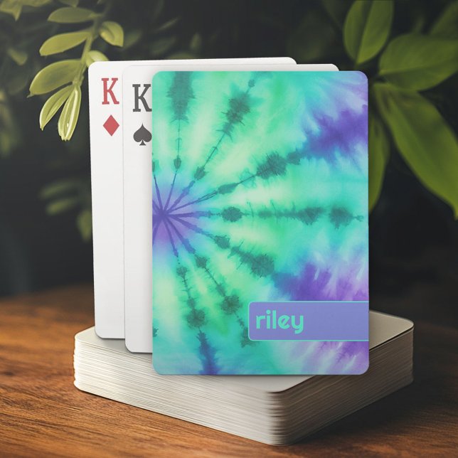 Jeu De Cartes Tie Dye Motif Seafoam Turquoise - nom personnalisé (Personalized playing cards)