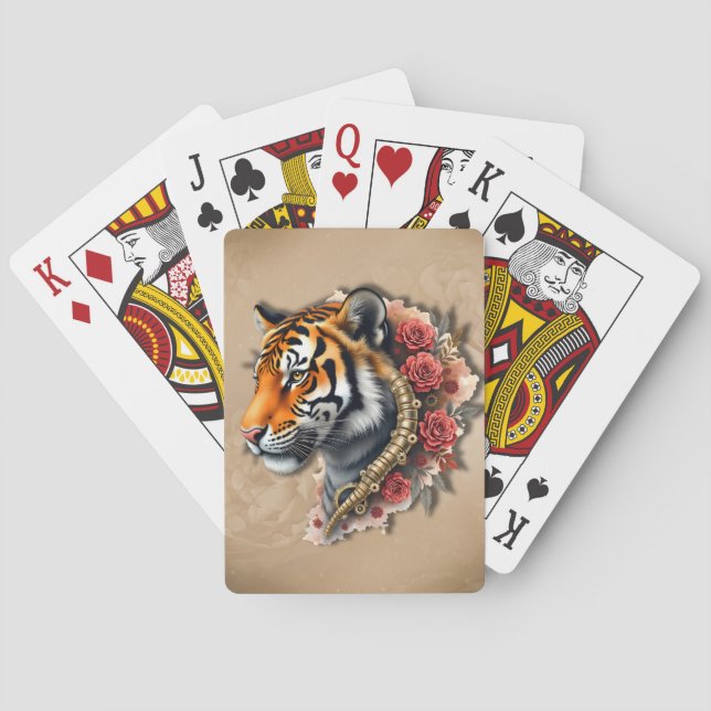 Jeu De Cartes Tigre de Steampunk avec illustration Rose. (dos)