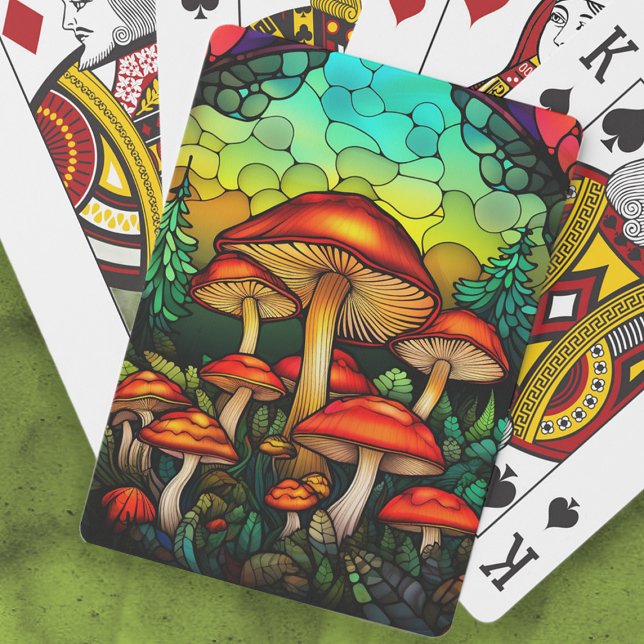 Jeu De Cartes Toadstool Imaginaire en verre tendu Champignons ro (Stained glass mushrooms playing cards)