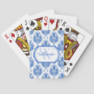 Jeu De Cartes Toile de Jouy bleue française motif nom monogramme