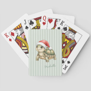 Jeu De Cartes Tortue de Noël à chapeau de Père Noël aquarelle pe