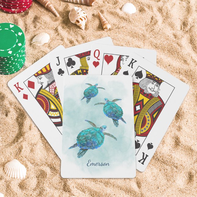 Jeu De Cartes Tortues marines Aquarelle Océan Personnalisée (Créateur téléchargé)