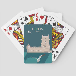 Jeu De Cartes Tour de Belem de Lisbonne dans le style poster vin