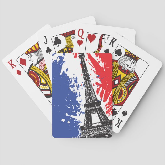 Jeu De Cartes Tour Eiffel | drapeau grunge de Paris, France | (dos)