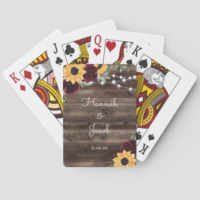 Jeu De Cartes Tourbe rustique mariage en bois Favoriser (dos)