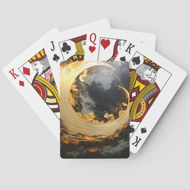 Jeu De Cartes Tourbillon Abstrait Or Noir Lune Moderne (dos)