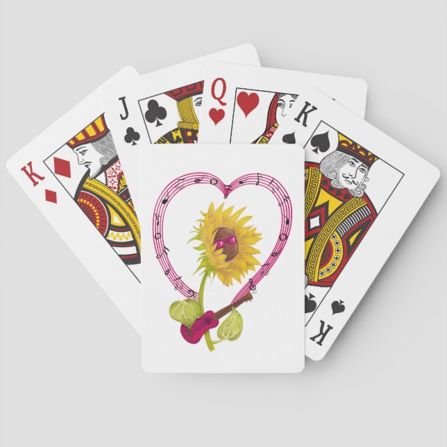 Jeu De Cartes Tournesol avec Ukulele et notes musicales (dos)
