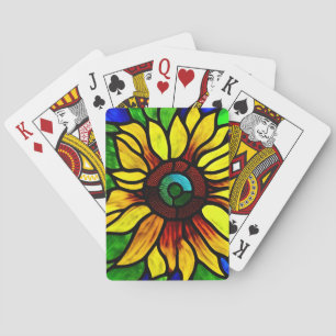 Jeu De Cartes Tournesol de pays en verre teint rustique