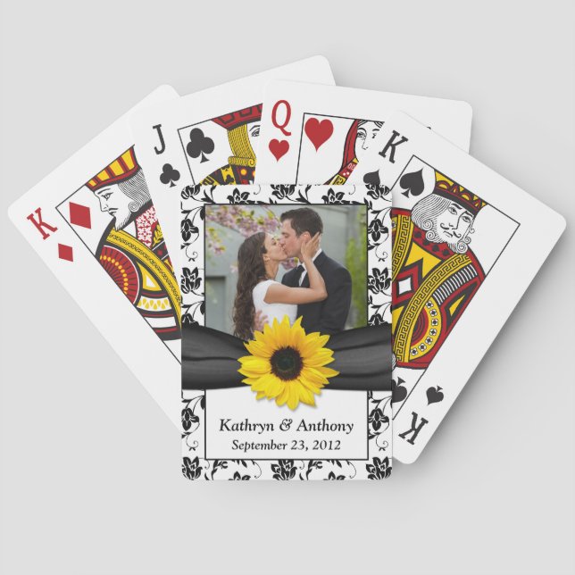 Jeu De Cartes Tournesol Noir Blanc Mariage damassé Jouer Cartes (dos)