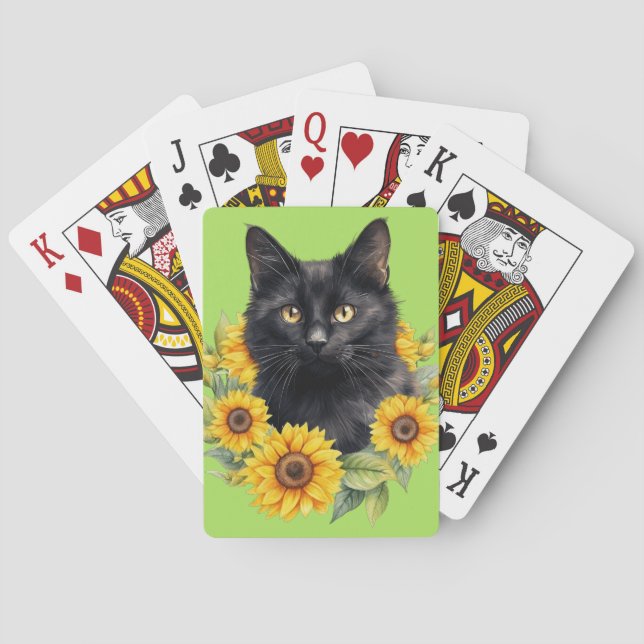 Jeu De Cartes Tournesols Chat Noir Vert Citron (dos)