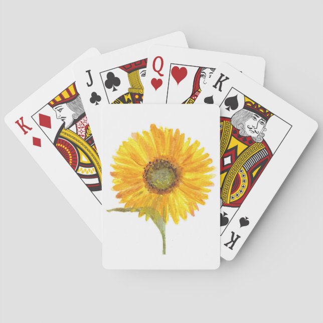 Jeu De Cartes Tournesols Fleurs Jaunes Aquarelle Rustique (dos)