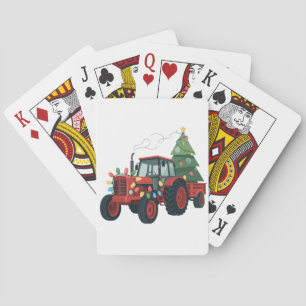 Jeu De Cartes Tracteur avec remorque Santa ferme agriculteur Noë