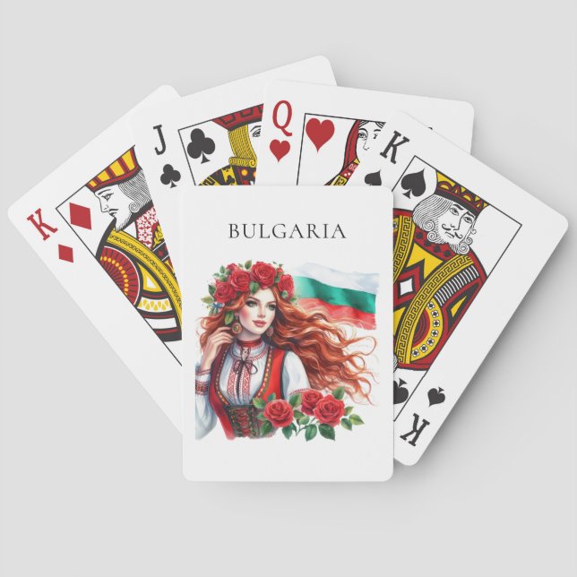 Jeu De Cartes Tradition du drapeau bulgare Folklore Femme Roses  (dos)