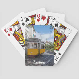 Jeu De Cartes Tramway jaune rétro dans la rue à Lisbonne, Portug