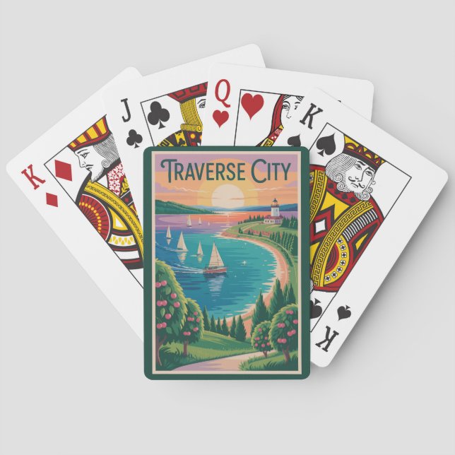 Jeu De Cartes Traverse City Lake Michigan Illustration Voyage (dos)