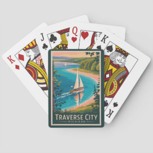 Jeu De Cartes Traverse City Michigan Illustration Travel Art