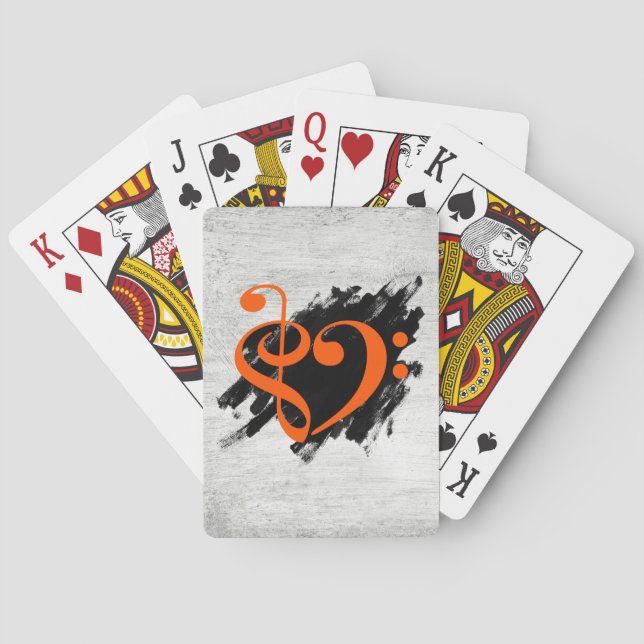Jeu De Cartes Treble et Bass Clef Coeur de musique Orange (dos)