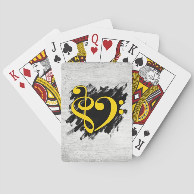 Jeu De Cartes Treble et Bass Clef Musical Coeur Jaune (dos)