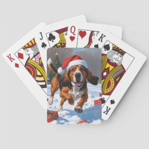 Jeu De Cartes Treeing Walker Coonhound neige avec chapeau de Noë