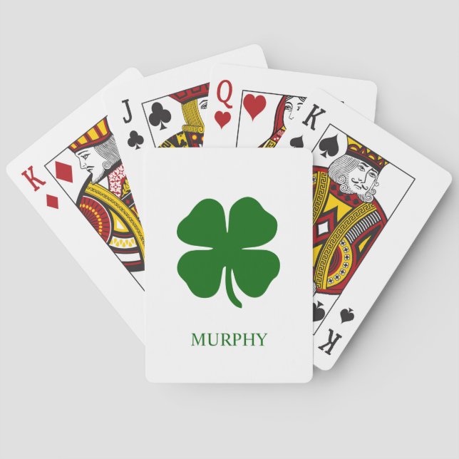 Jeu De Cartes Trèfle vert monogrammé personnalisé (dos)