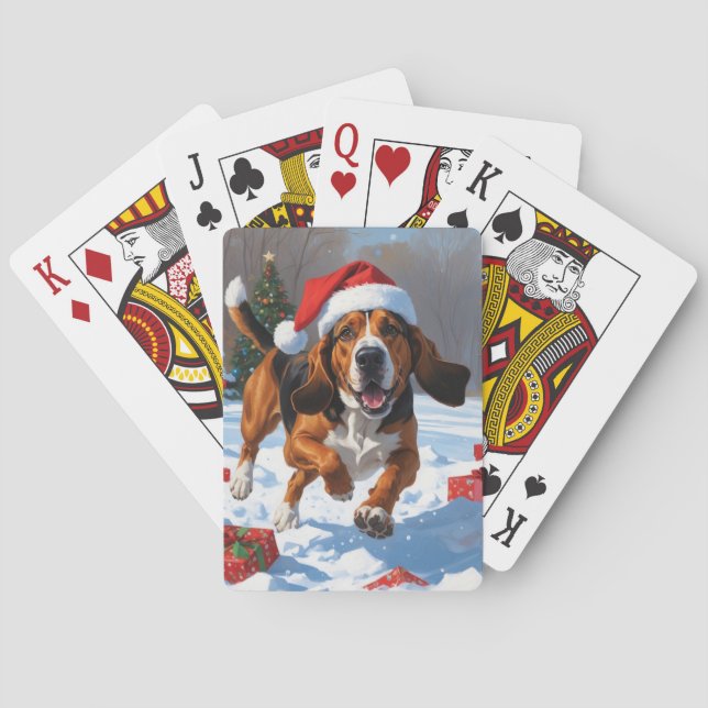 Jeu De Cartes Trek Walker Coonhound Neige avec Casquette de Noël (dos)