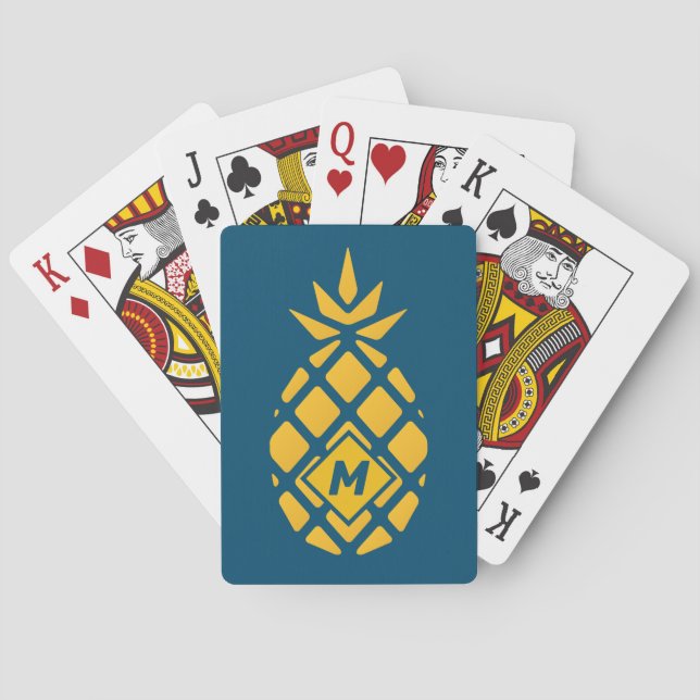 Jeu De Cartes Trendy Geometric Ananas Monogram Bleu (dos)