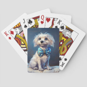 Jeu De Cartes Très mignon petit chien avec nœud papillon bleu