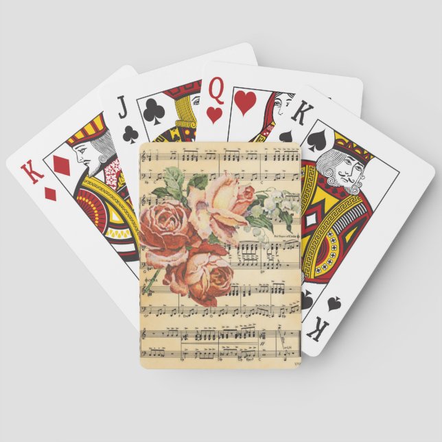 Jeu De Cartes Trio et musique Rose vintage (dos)