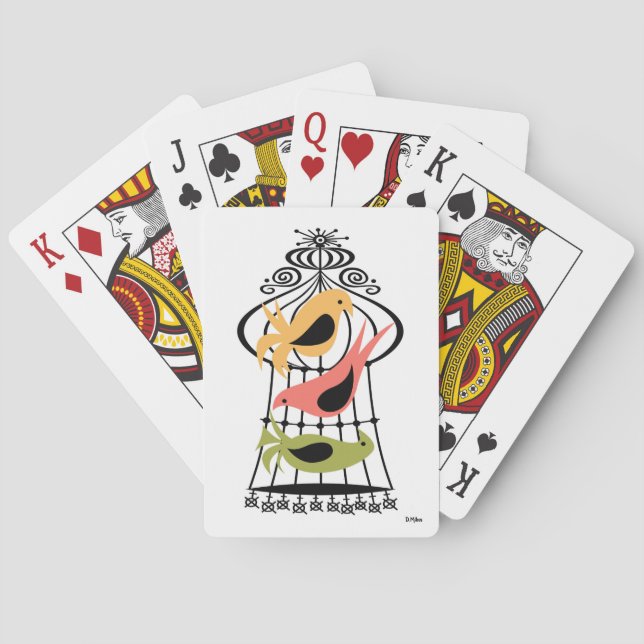 Jeu De Cartes Trio moderne des oiseaux du milieu du siècle 1 (dos)