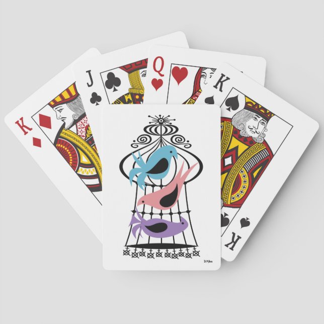 Jeu De Cartes Trio moderne des oiseaux du milieu du siècle 2 (dos)